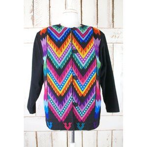 Handmade colorful chevron embroidered vintage Guatemalan jacket black striped